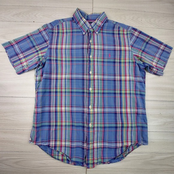 Ralph Lauren Shirt Madras Plaid Button Down Mens Large Blue Multi Classic Fit - Picture 3 of 7